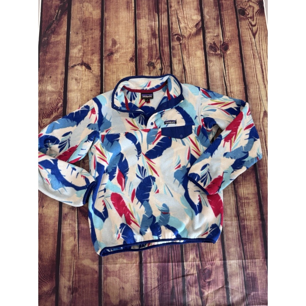 Patagonia Multicolor Floral Snap-T Fleece Mock Neck Pullover Sweater Womens M